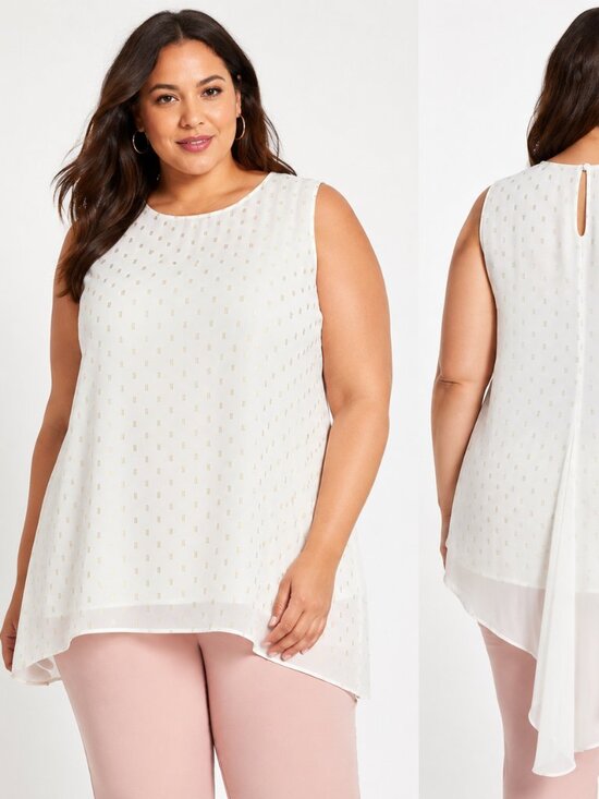 Melissa McCarthy Tops - Melissa McCarthy Sleeveless Tunic Top Overlay Blouse White Gold Plus Size 3X